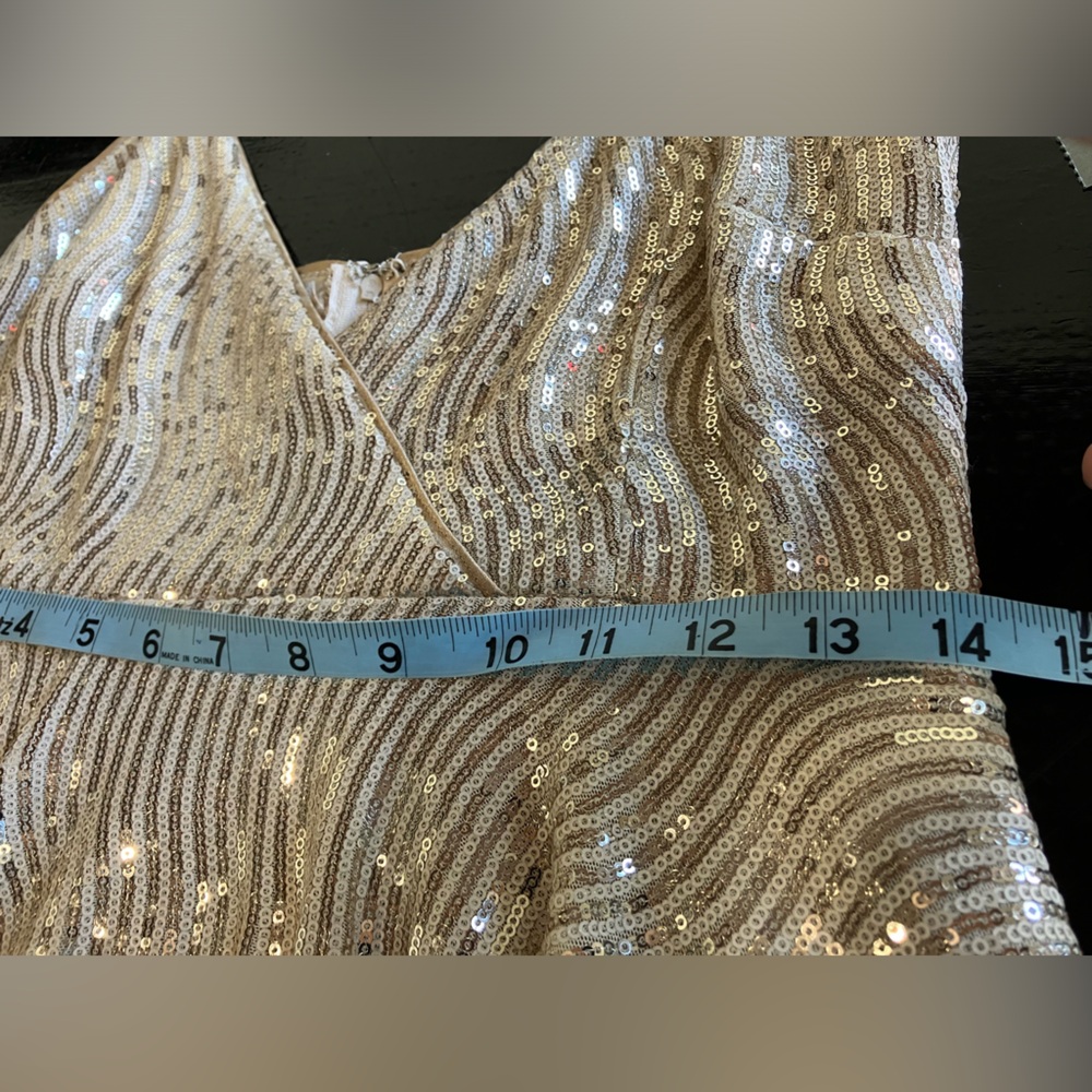 Lulu's Gold Sequin Mini Dress Spaghetti Strap V-Neck - Picture 4 of 4